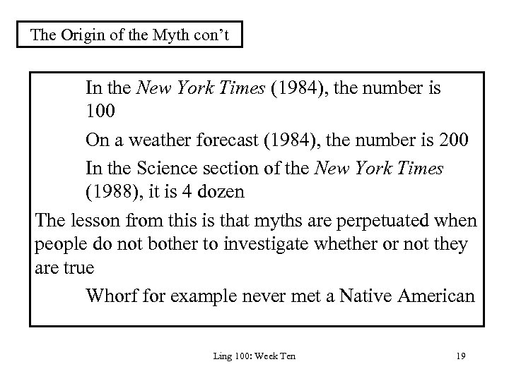 The Origin of the Myth con’t In the New York Times (1984), the number