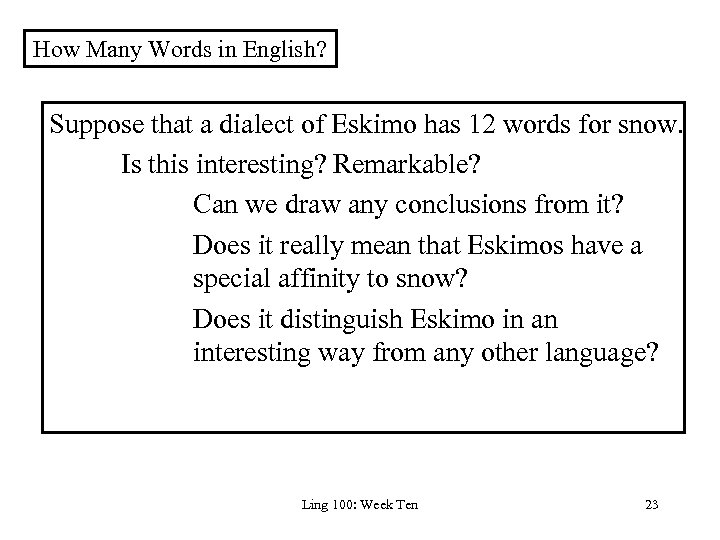 How Many Words in English? Suppose that a dialect of Eskimo has 12 words