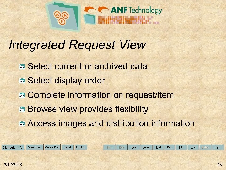 Integrated Request View Select current or archived data Select display order Complete information on