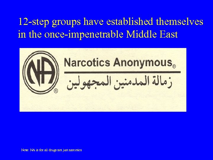 12 -step groups have established themselves in the once-impenetrable Middle East Note: NA is