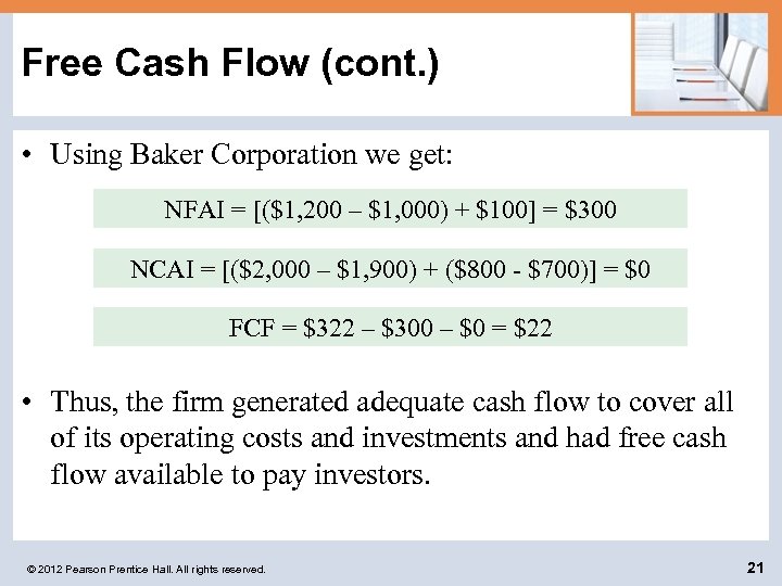 Free Cash Flow (cont. ) • Using Baker Corporation we get: NFAI = [($1,