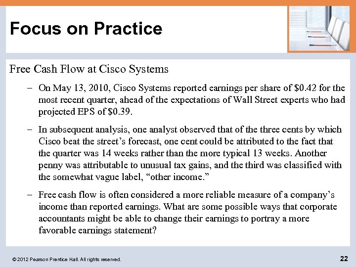 Focus on Practice Free Cash Flow at Cisco Systems – On May 13, 2010,