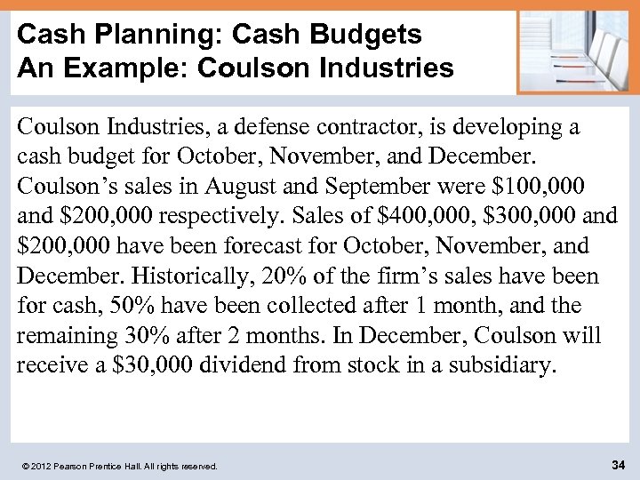 Cash Planning: Cash Budgets An Example: Coulson Industries, a defense contractor, is developing a