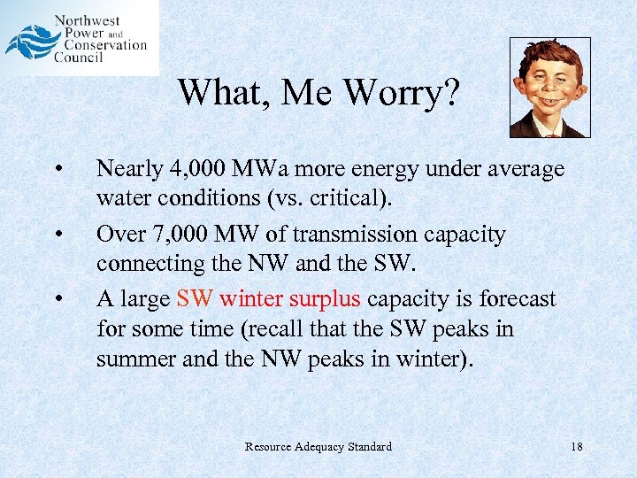 What, Me Worry? • • • Nearly 4, 000 MWa more energy under average