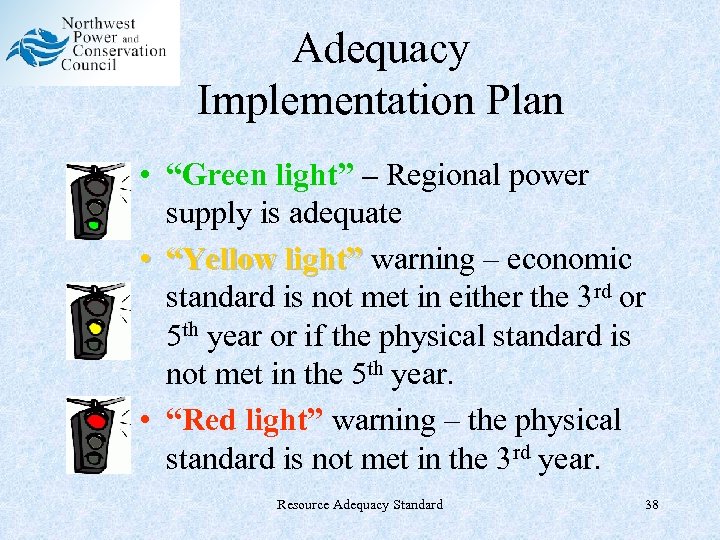 Adequacy Implementation Plan • “Green light” – Regional power supply is adequate • “Yellow