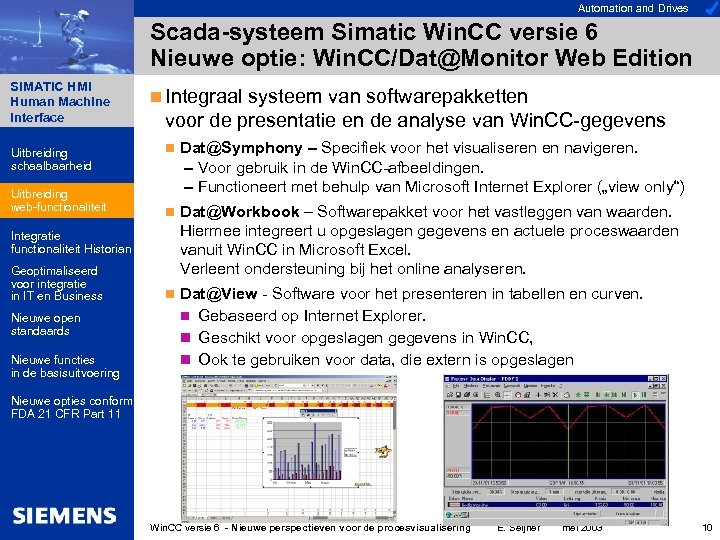 Automation and Drives Scada-systeem Simatic Win. CC versie 6 Nieuwe optie: Win. CC/Dat@Monitor Web