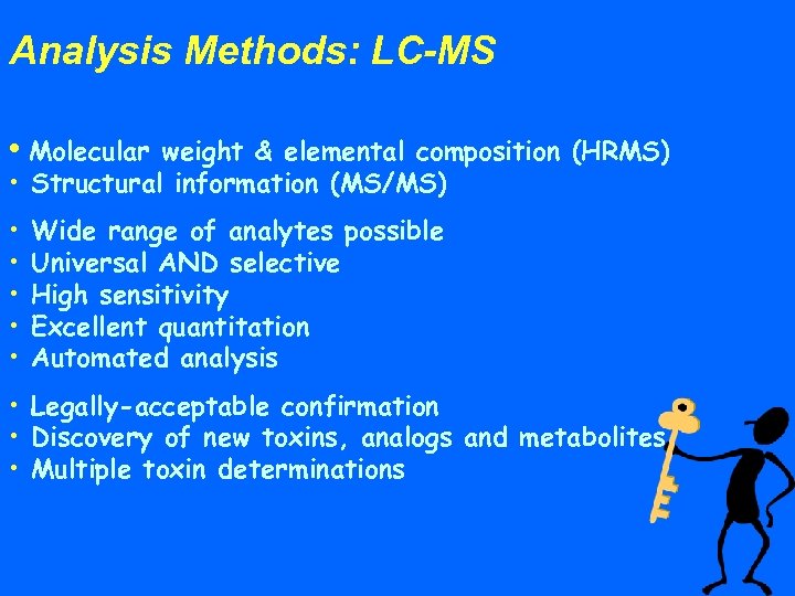 Analysis Methods: LC-MS • Molecular weight & elemental composition (HRMS) • Structural information (MS/MS)