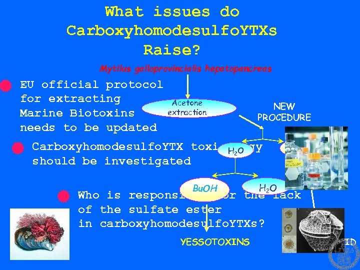 What issues do Carboxyhomodesulfo. YTXs Raise? Mytilus galloprovincialis hepatopancreas EU official protocol for extracting