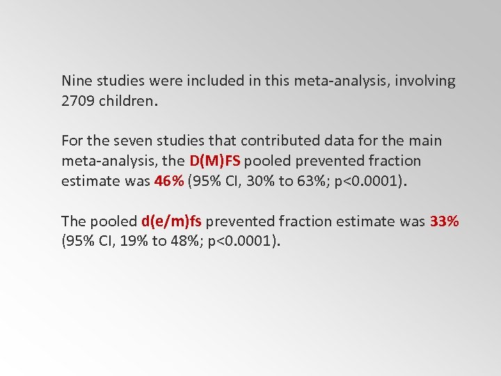 Nine studies were included in this meta-analysis, involving 2709 children. For the seven studies