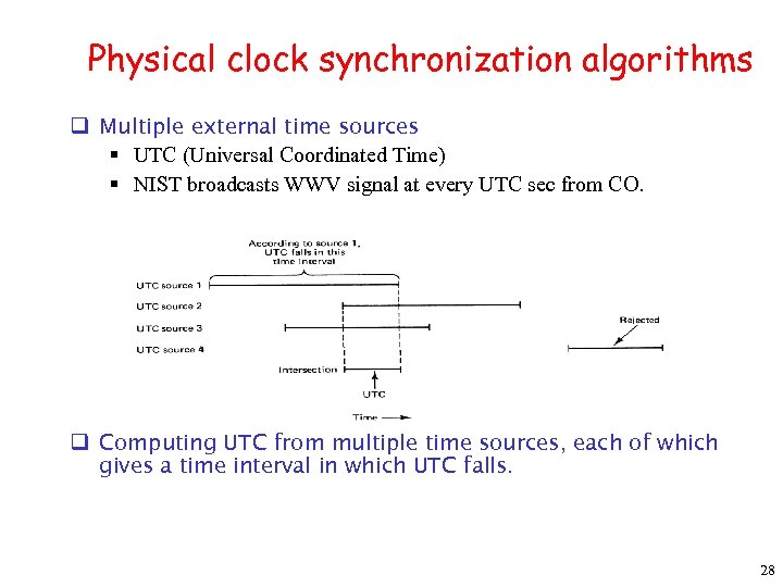 Physical clock synchronization algorithms q Multiple external time sources § UTC (Universal Coordinated Time)