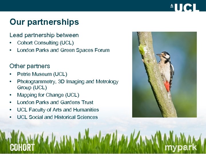 Our partnerships Lead partnership between • • Cohort Consulting (UCL) London Parks and Green