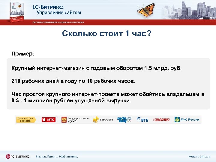 Сколько стоит 1 час? Пример: Крупный интернет-магазин с годовым оборотом 1. 5 млрд. руб.