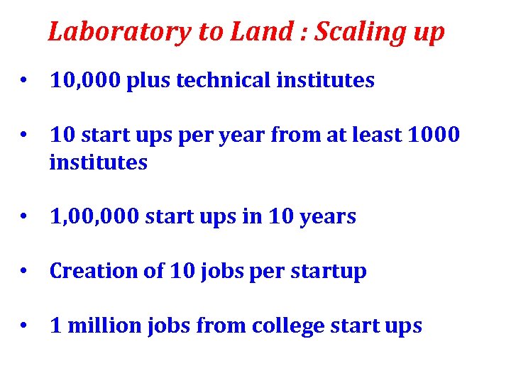 Laboratory to Land : Scaling up • 10, 000 plus technical institutes • 10