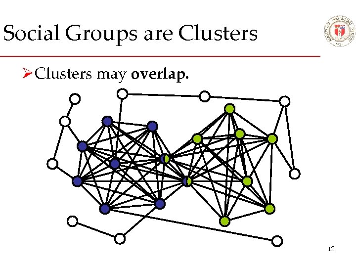 Social Groups are Clusters Ø Clusters may overlap. 12 