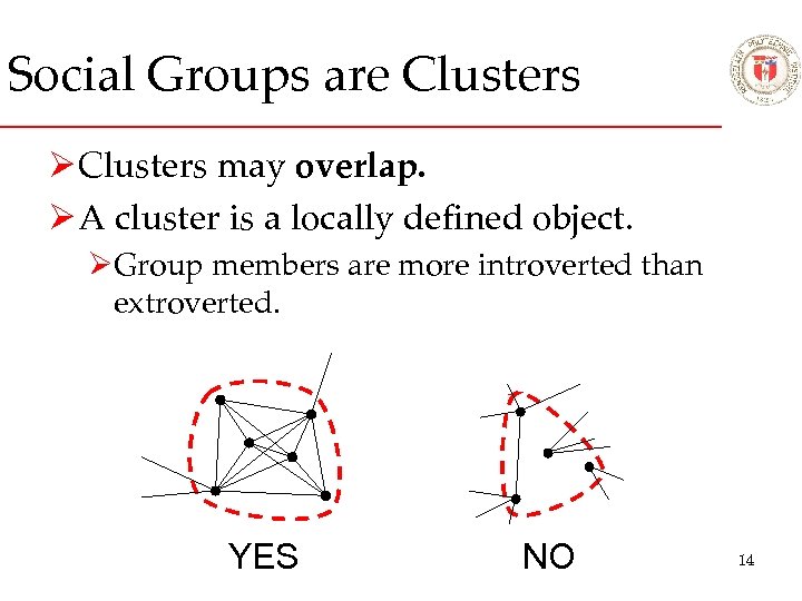 Social Groups are Clusters Ø Clusters may overlap. Ø A cluster is a locally