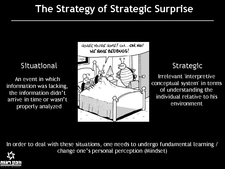The Strategy of Strategic Surprise Situational An event in which information was lacking, the
