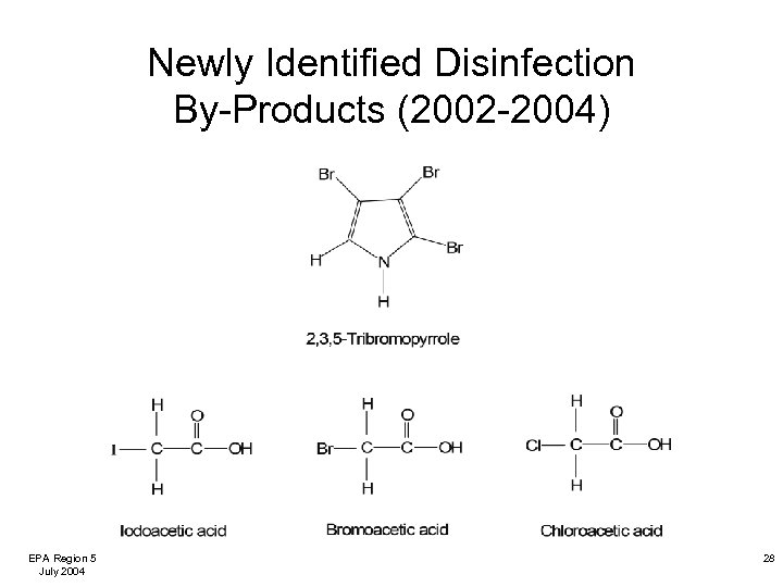 Newly Identified Disinfection By-Products (2002 -2004) EPA Region 5 July 2004 28 