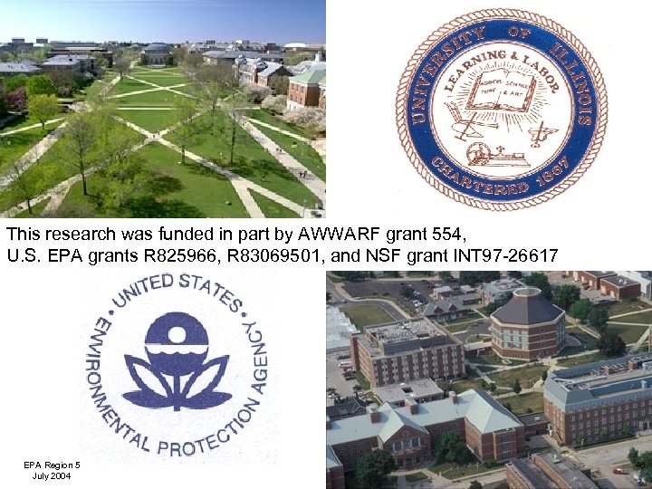 This research was funded in part by AWWARF grant 554, U. S. EPA grants