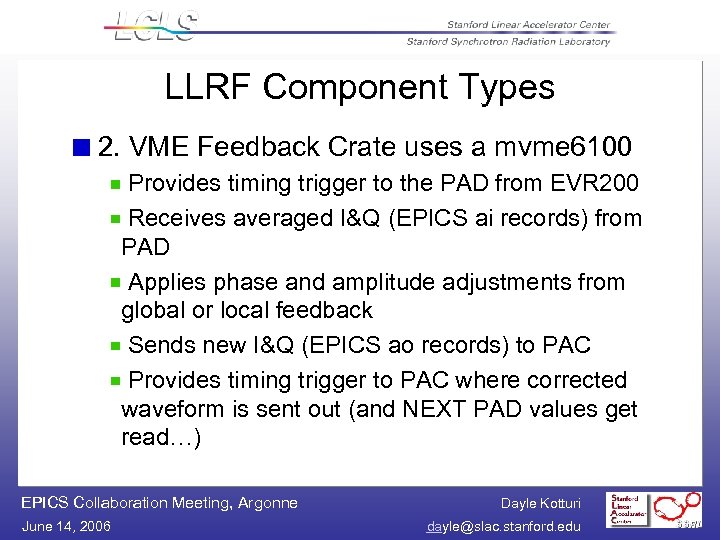LLRF Component Types 2. VME Feedback Crate uses a mvme 6100 Provides timing trigger