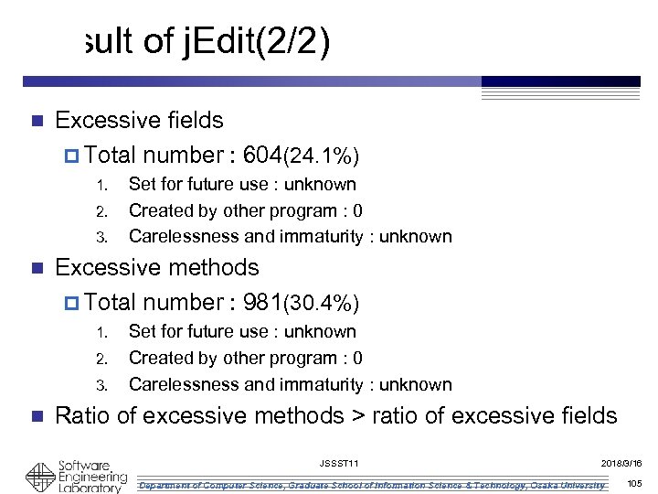 Result of j. Edit(2/2) n Excessive fields p Total number : 604(24. 1%) 1.