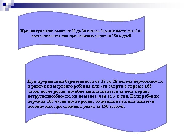 При наступлении родов от 28 до 30 недель беременности пособие выплачивается как при сложных