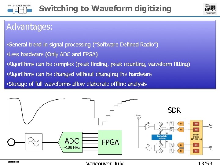 Switching to Waveform digitizing Advantages: • General trend in signal processing (“Software Defined Radio”)