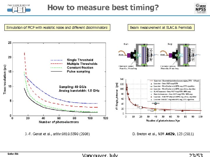 How to measure best timing? Simulation of MCP with realistic noise and different discriminators