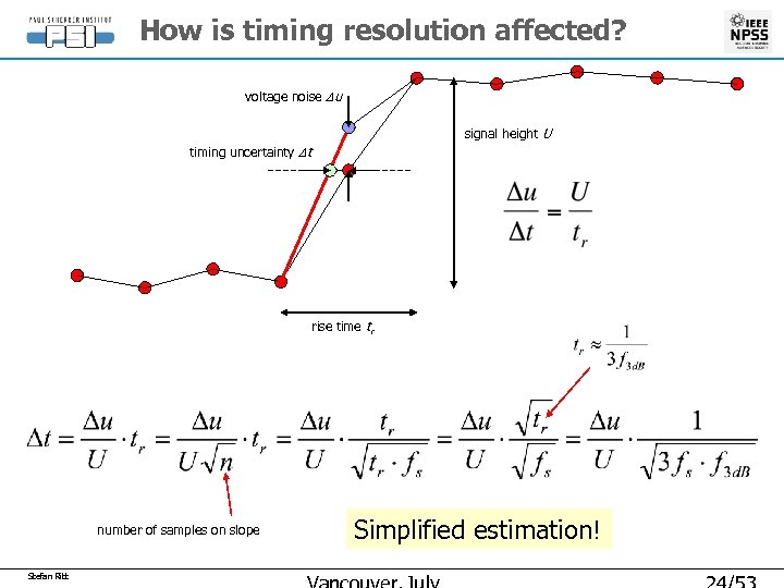 How is timing resolution affected? voltage noise Du signal height U timing uncertainty Dt