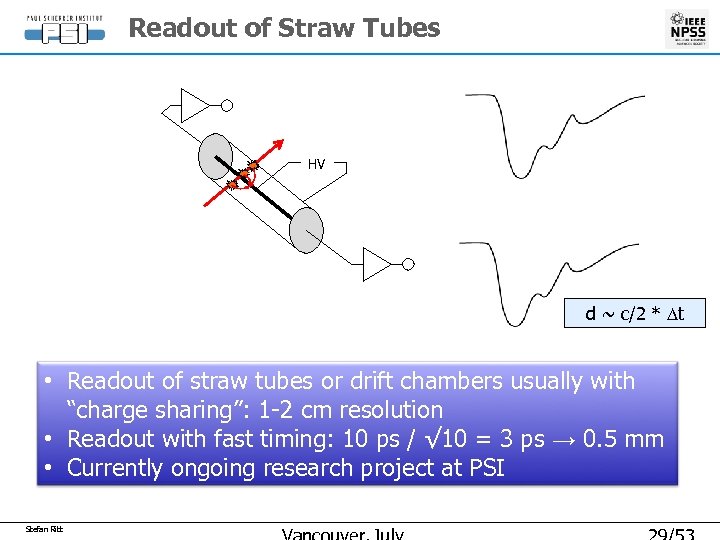 Readout of Straw Tubes HV d ~ c/2 * Dt • Readout of straw