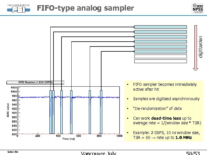 digitization FIFO-type analog sampler • • Samples are digitized asynchronously • “De-randomization” of data