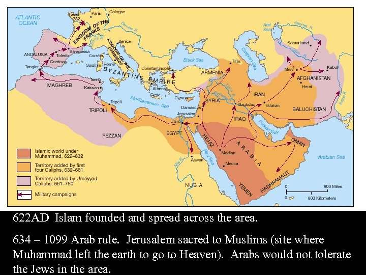 622 AD Islam founded and spread across the area. 634 – 1099 Arab rule.