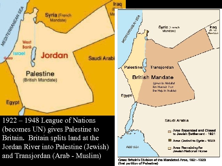 1922 – 1948 League of Nations (becomes UN) gives Palestine to Britain splits land