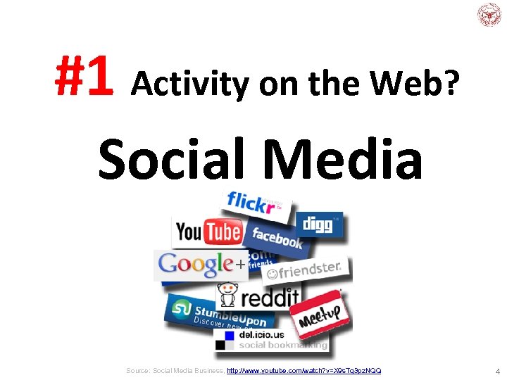 #1 Activity on the Web? Social Media Source: Social Media Business, http: //www. youtube.