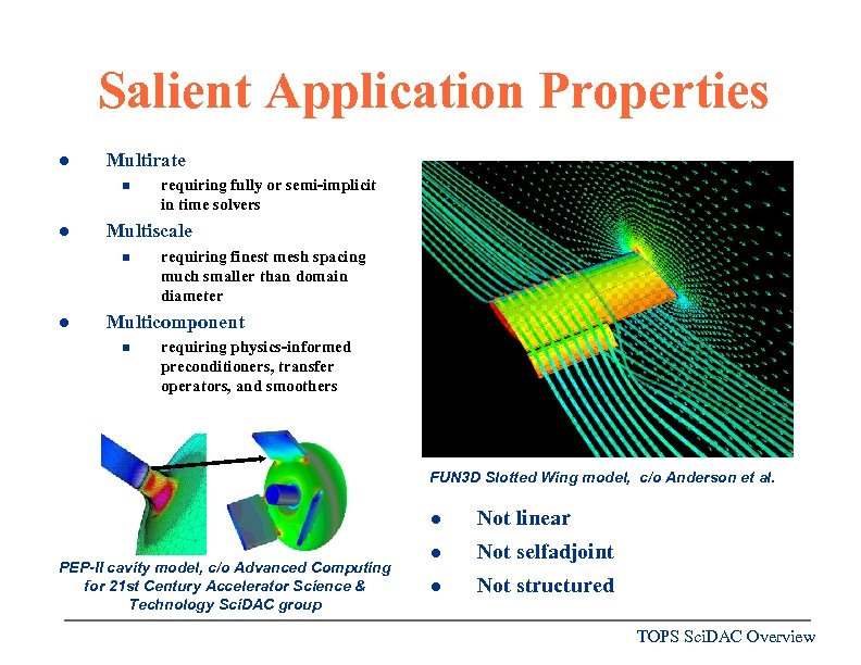 Salient Application Properties l Multirate n l Multiscale n l requiring fully or semi-implicit