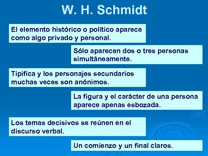 W. H. Schmidt El elemento histórico o político aparece como algo privado y personal.