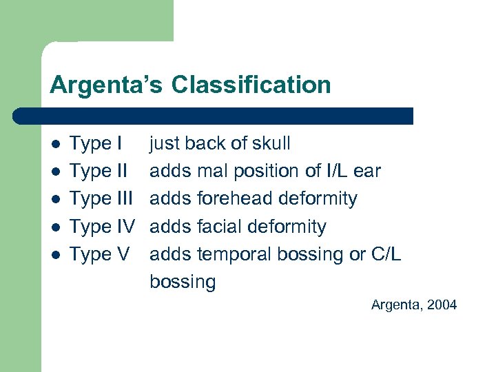Argenta’s Classification l l l Type III Type IV Type V just back of
