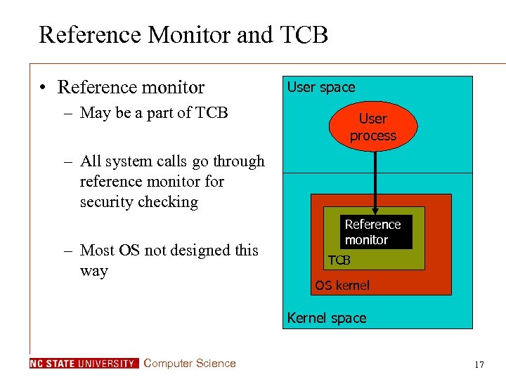 Reference Monitor and TCB • Reference monitor – May be a part of TCB