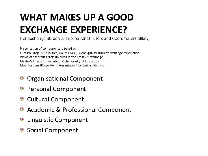 WHAT MAKES UP A GOOD EXCHANGE EXPERIENCE? (for Exchange Students, International Tutors and Coordinators