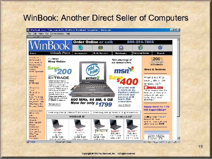 Win. Book: Another Direct Seller of Computers 15 Copyright © 2001 by Harcourt, Inc.
