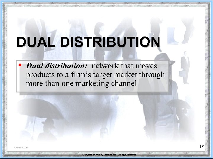 DUAL DISTRIBUTION • Dual distribution: network that moves products to a firm’s target market