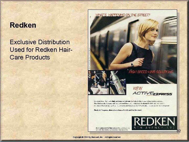 Redken Exclusive Distribution Used for Redken Hair. Care Products 32 Copyright © 2001 by