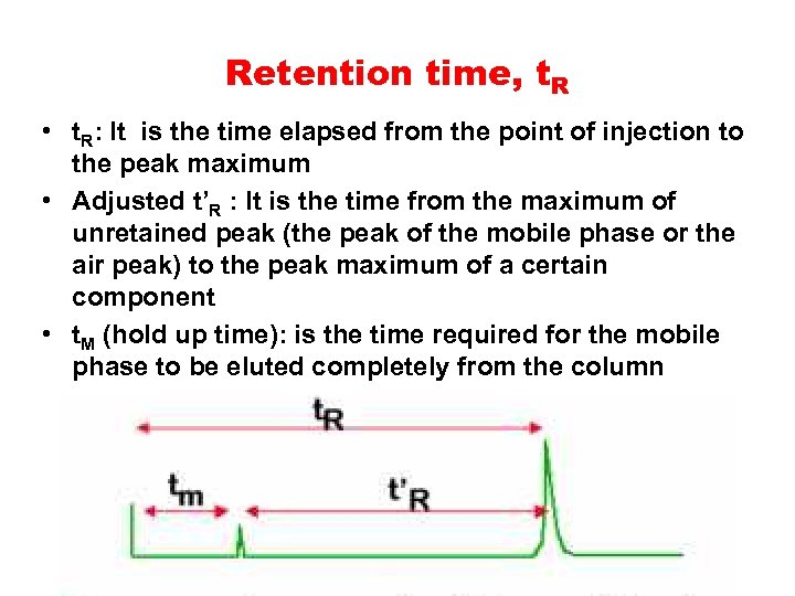 Retention time, t. R • t. R: It is the time elapsed from the