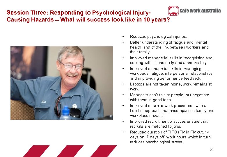 Session Three: Responding to Psychological Injury. Causing Hazards What will success look like in