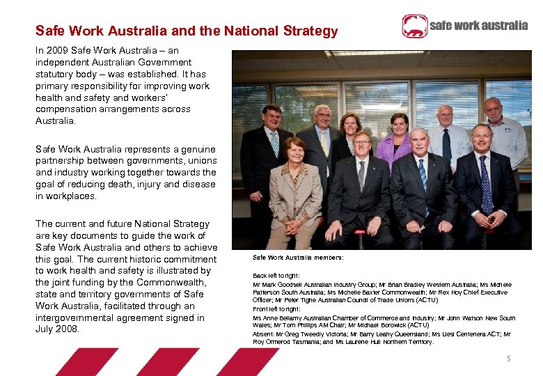 Safe Work Australia and the National Strategy In 2009 Safe Work Australia – an