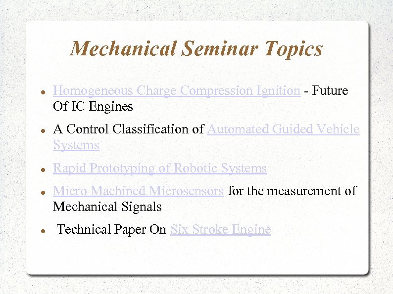 Mechanical Seminar Topics Homogeneous Charge Compression Ignition - Future Of IC Engines A Control