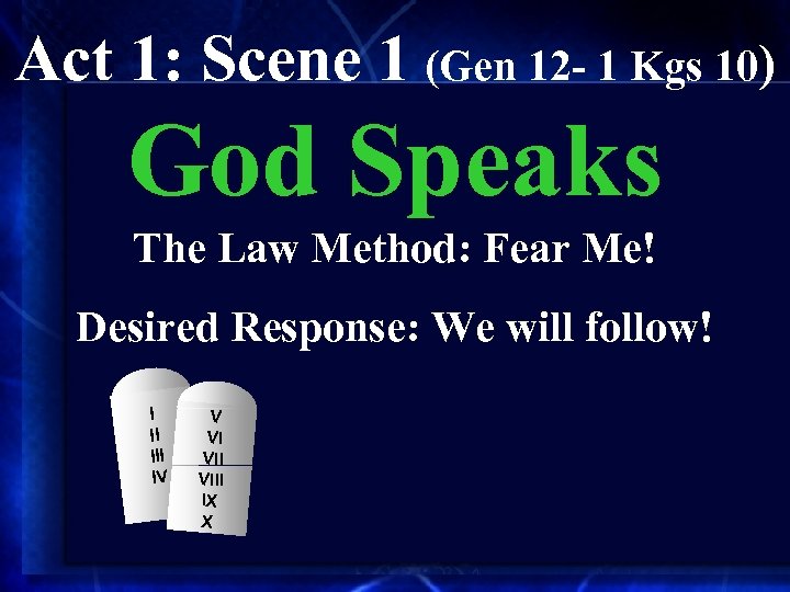 Act 1: Scene 1 (Gen 12 - 1 Kgs 10) God Speaks The Law