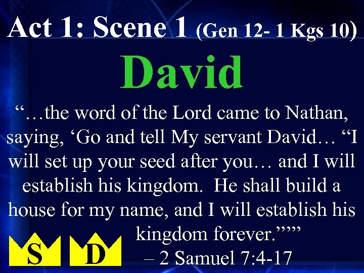 Act 1: Scene 1 (Gen 12 - 1 Kgs 10) David “…the word of