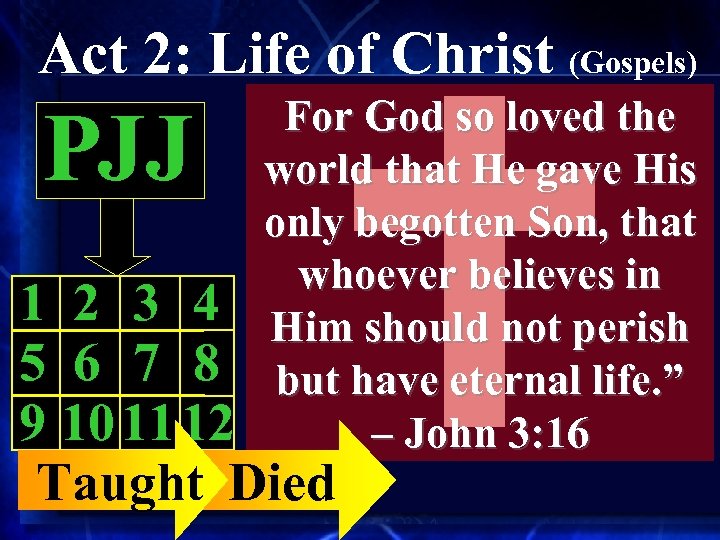 Act 2: Life of Christ (Gospels) PJJ For God so loved the world that