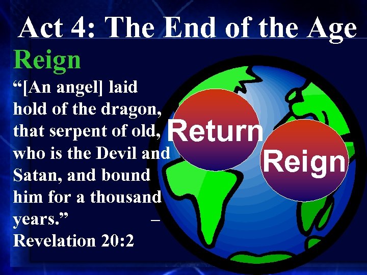 Act 4: The End of the Age Reign “[An angel] laid hold of the