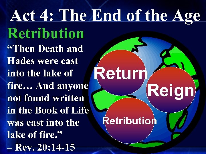 Act 4: The End of the Age Retribution “Then Death and Hades were cast